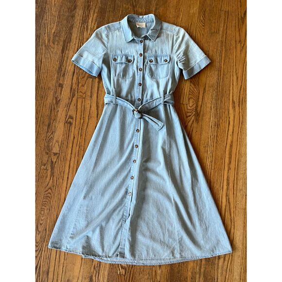 SEZANE Blue Denim Button Up Belted Midi Dress   Women's Size 34 - Picture 3 of 8